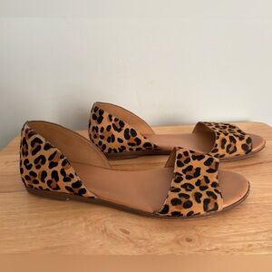 J Crew Womens Morgan Leopard Calf Hair Peep-Toe Flats Size 8